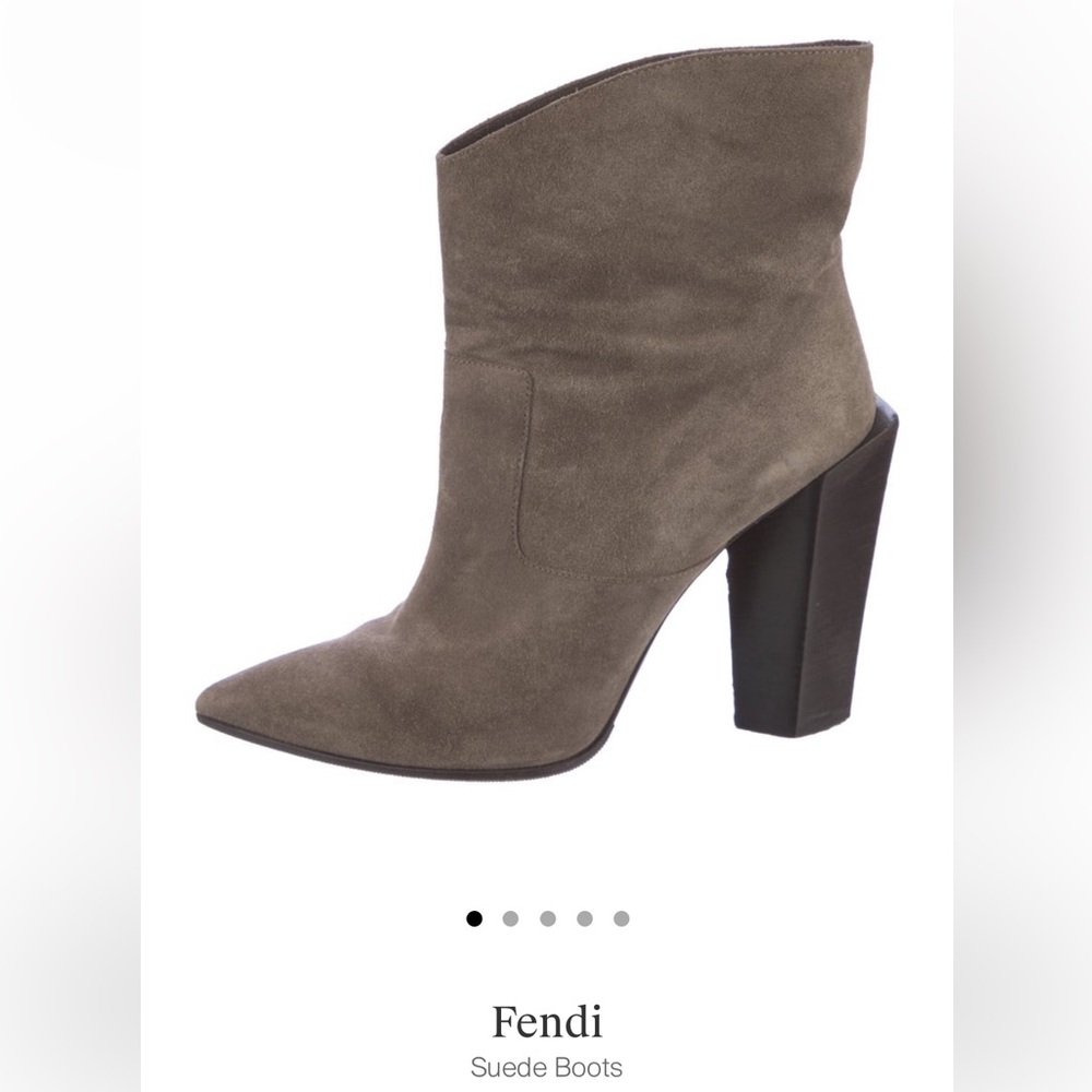 Fendi ankle suede sculptural wood heel pointed toe western look boot size 38 7.5